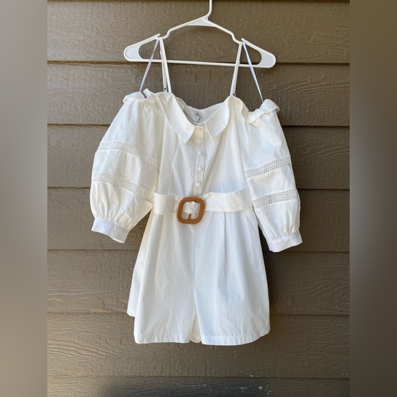 RIVER ISLAND Women Belted Could Shoulder Romper White 3/4 Sleeve, size 8 - Picture 10 of 16